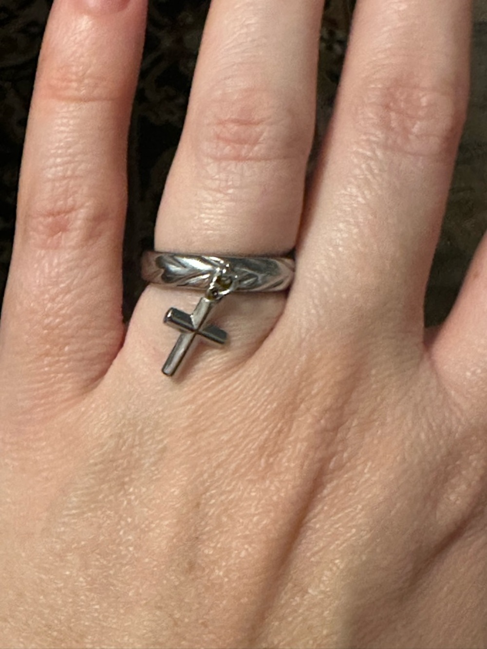 Silver Stainless Steel Cross charm ring Size 8